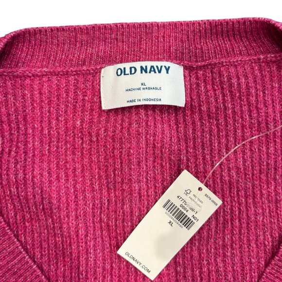 Old Navy Deep V Ribbed Sweater‎ | Pink Cotton Blend XL NWT - Picture 2 of 5
